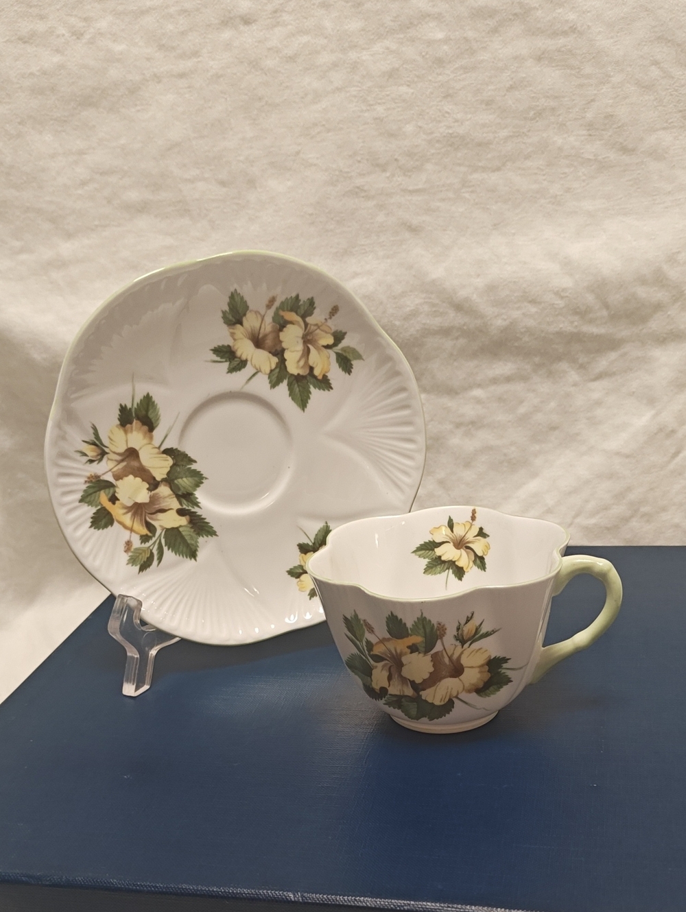 Vintage Shelley Hibiscus Fine China Teacup & Saucer – Yellow Floral Pattern